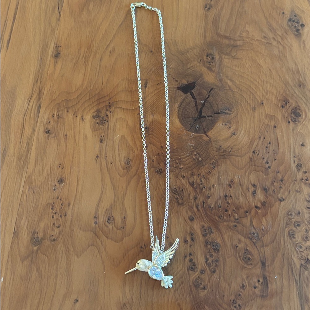 Hummingbird Necklace Clear Stone‎ 18 kt gold plated Water Resistant  Nickel free